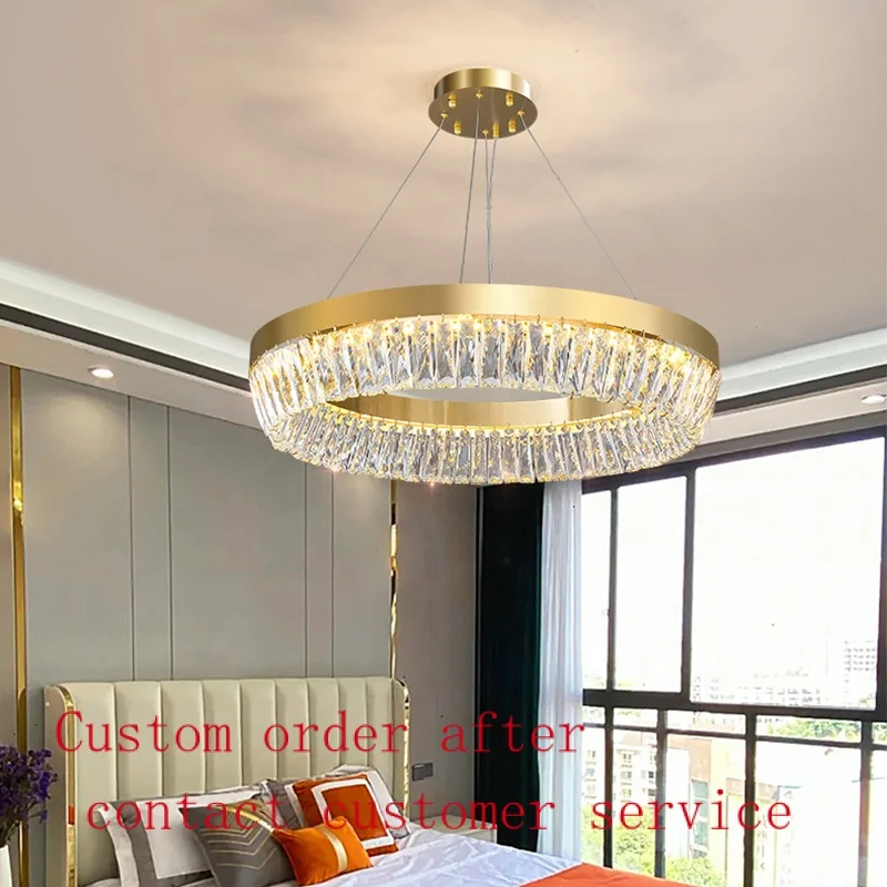 

2022 new French light luxury living room crystal chandelier round dining room lamp modern simple bedroom lamps