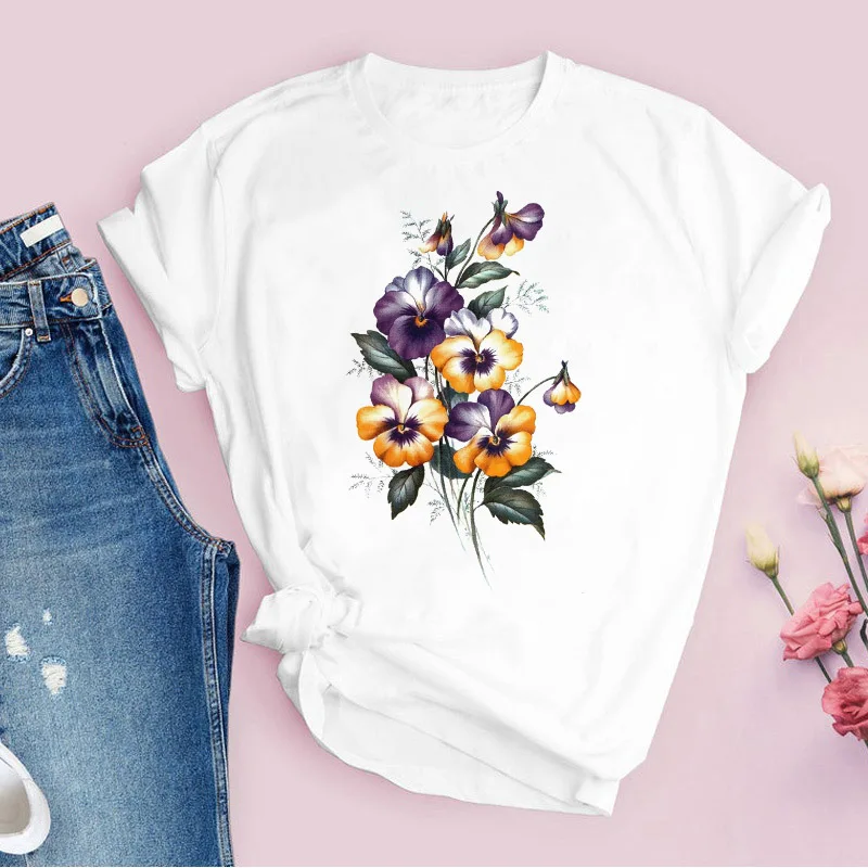 

Summer T-shirt 2021 Aesthetic Flower Graphic T shirt Harajuku Fashion Tops Women O-neck White Short Sleeve t-shirt femme