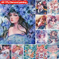 ab 5d diy diamond painting cartoon girl flower portrait full square round embroidery mosaic kit quality handmade decor products
