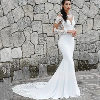 stain mermaid boat neck hy121 floor length long sleeves wedding dress for women elegant lace bridal gowns vestidos de novia