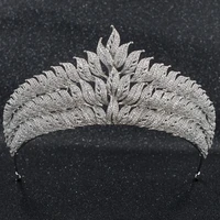 big cubic zirconia wedding bridal leaves big tiara crown women girl prom hair jewelry accessories with real platinum plated