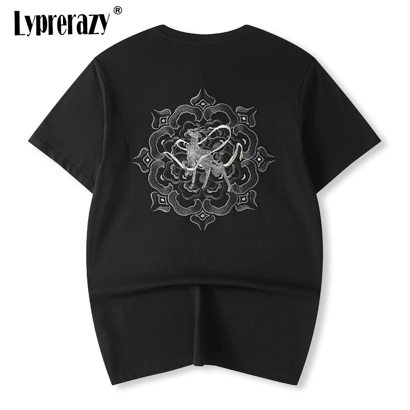 

Летняя брендовая мужская футболка Lyprerazy с коротким рукавом, свободная синяя хлопковая Футболка с вышивкой