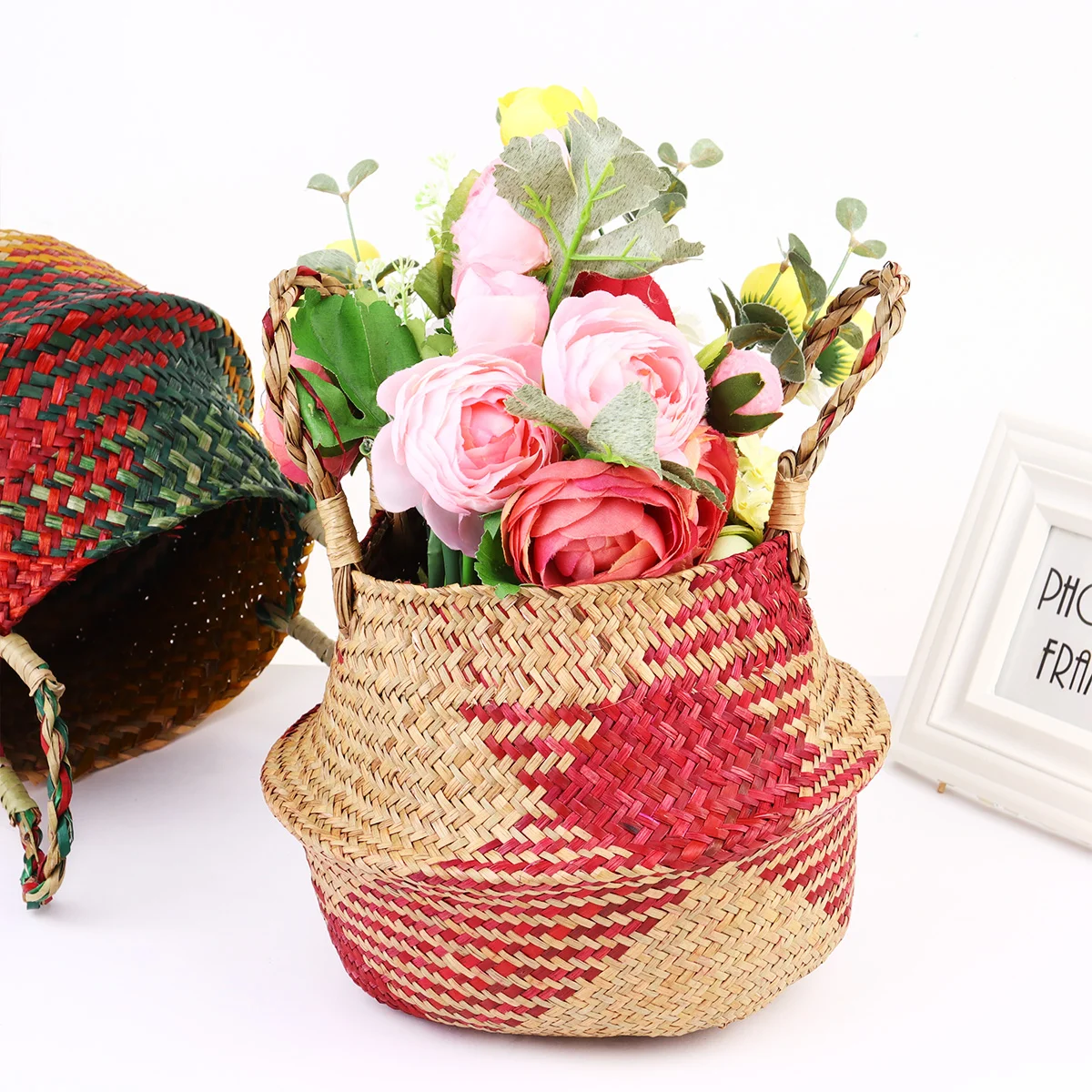 

Seagrass Storage Baskets Woven Straw Large Laundry Handles Plant Pot Cover Home Bathroom Mixed Color Flower Vases