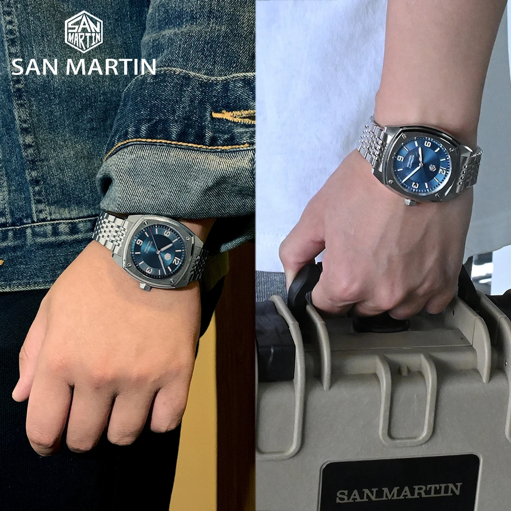 Продажа San Martin 39,5 мм оригинальный дизайн квадратный спортивный стиль высокое качество Классические роскошные мужские механические часы сапфир 10 ба...