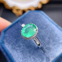s925 sterling silver ladies fashion ring main stone 6x8mm egg face cut pure natural colombian emerald ring authentic