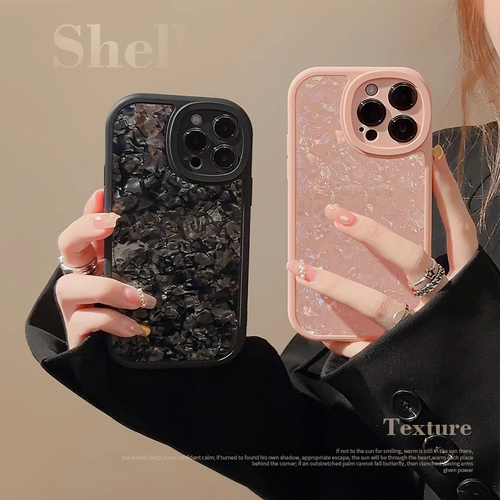 

Cute Pink Glitter Shell Pattern Case For iPhone 14 13 11 12 Pro Max X XS XR 7 8 Plus SE3 Soft Silicone Lens Protection Cover