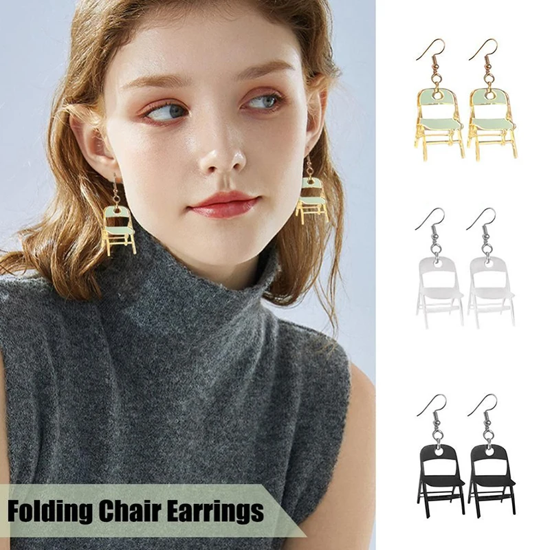Earrings Women Funny Gold Chair Earrings Girls Fight Acrylic Chair Dangle Earrings  Vintage Ear Stud Jewelry