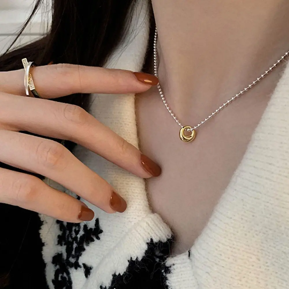 

Geometric Love Heart Bead Necklace for Women Trendy Simple Circle Pendant Clavicle Chain Choker Gift Fashion Jewelry
