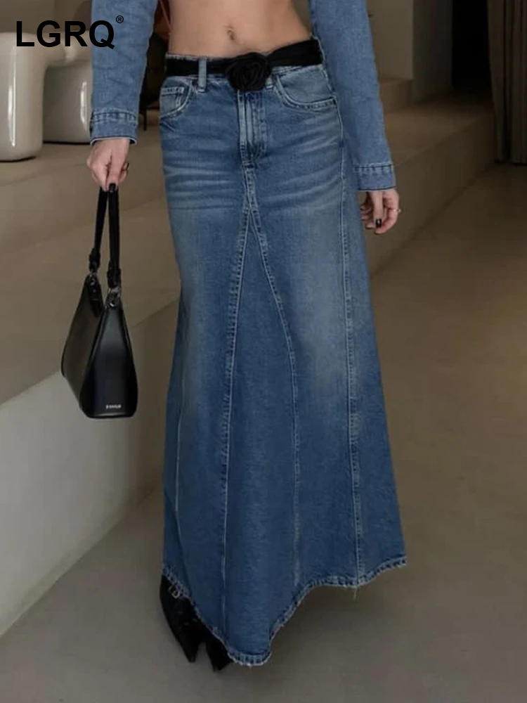 

LGRQ Fashion Casual Long Women's Denim Half Skirt High Quality Trendy 2023 New Niche Design Splicing Slim Girls Street 19F1690
