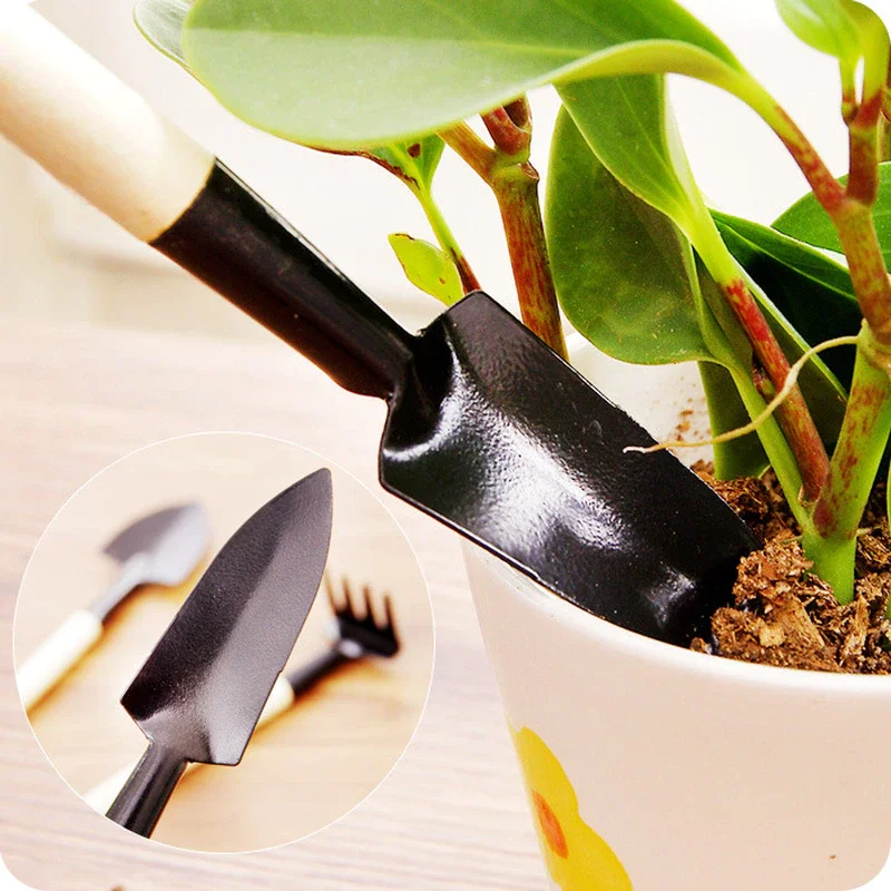 

New 3Pcs/set Mini Spade Shovel Harrow Flowerpot Tools Potted Plants Maintenance Wooden Handle Plant Soil Shovels Gardening Tools