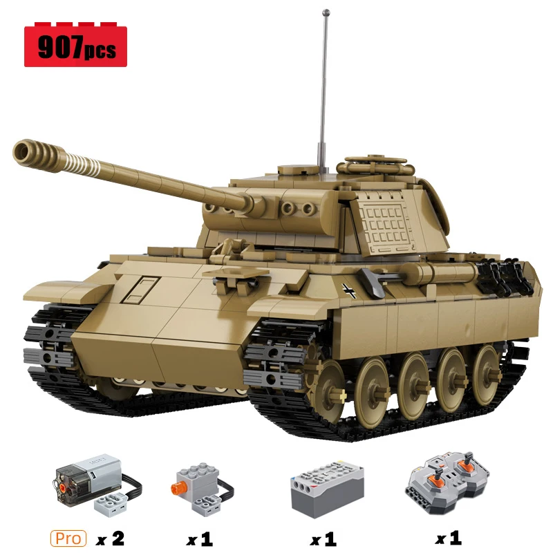 

IN STOCK CADA City Remote Control Technical WW2 Military Panther Tank Building Blocks Model RC Army Weapon Bricks Toys Kids Gift