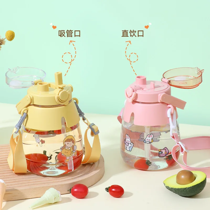 

Kawaii Cartoon Tritan Plastic Cup Student Large Capacity Portable Creative Gift Children's with Straw Water Bottle
