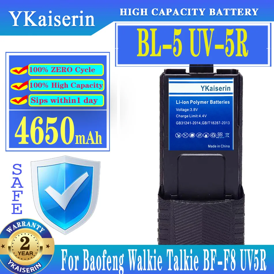 

YKaiserin 4650mAh Battery BL-5 UV-5R for Baofeng Walkie Talkie UV-5RE UV-5RA 5RB 5RL BF-F8 UV5R F8+ F8HP Batteries