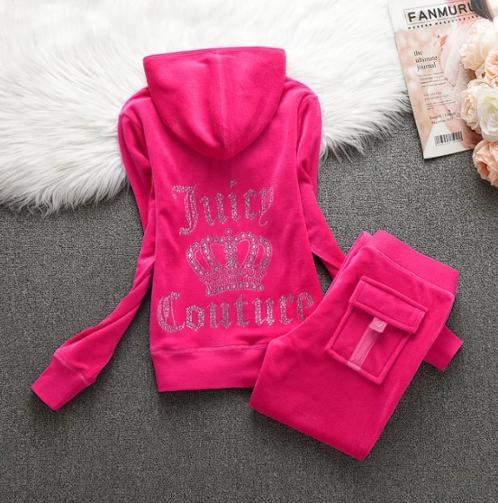 

Juicy Corture Tracksuits Women's Clothing Velour Tracksuit Suit Women Velvet Tracksuit Sweatshirt and Pants Pockets 2 Piece Sets