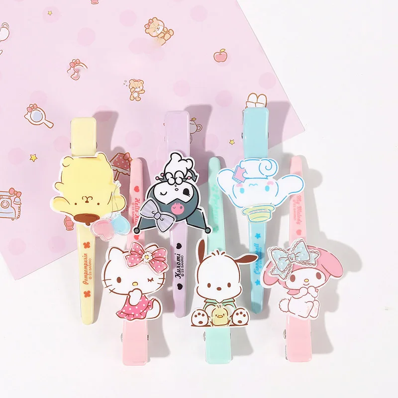 

Кавайная акриловая заколка Kuromi My Melody Cinnamoroll с мультяшным принтом, фотография, девушка, сердце, задняя часть головы, зажим, аксессуары для вол...