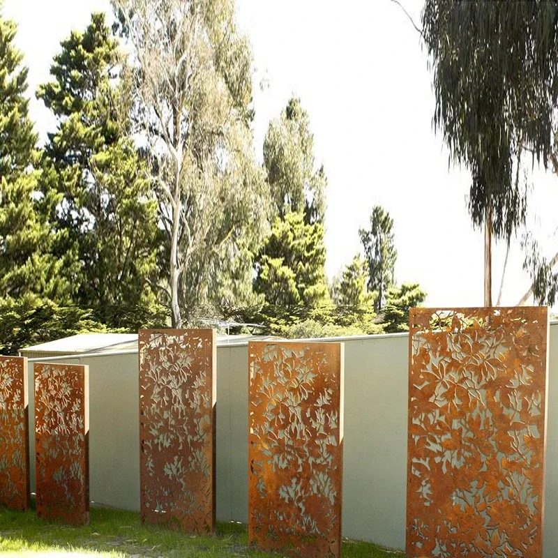 Customization Laser Cut Corten Steel metal Fence Panels screen /Garden witn light
