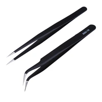 2pcs esd 14 esd 15 anti static curved straight tip forceps precision soldering tweezers set electronic esd tweezers tool