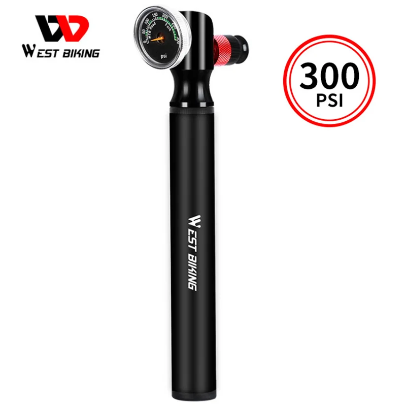 WEST BIKING Bike Pump 300PSI High-pressure Air Shock Pump Fork Rear Suspension Hose Gauge Air Inflator Bicycle Tire Tools Kit
