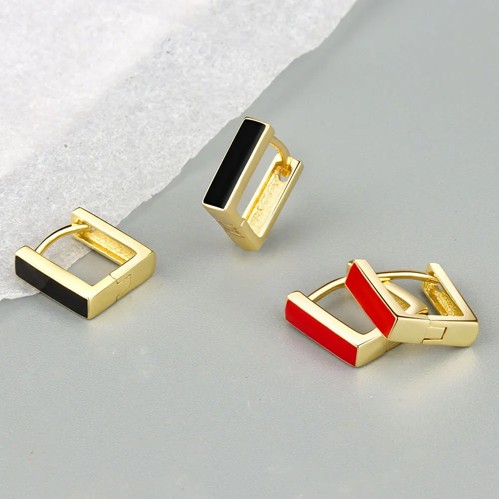 

New silver simple fashion black red square earrings ladies retro beautiful elegant jewelry gift temperament jewelry