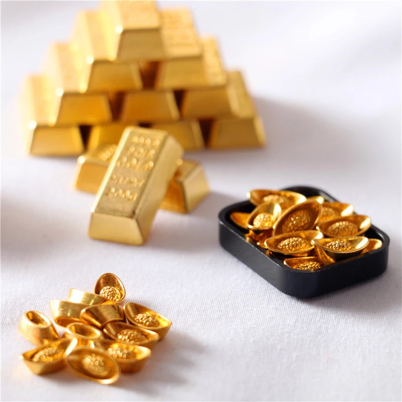

10pc Dollhouse Miniature Simulation Gold Ingot Copper Coins Model Diy Accessories Kids Play Toys Creative Toys Of Doll House