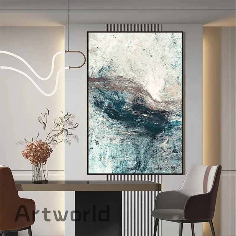 Абстрактные чернила ветра синяя настенная живопись на холсте современные