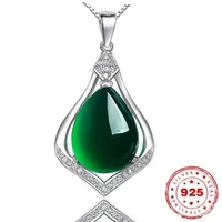 silver s925 color jade pendant for women clavicle emerald peridot jewelry bizuteria pendant naszyjnik joyas chain pendants