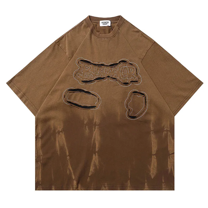

Футболка мужская оверсайз в стиле хип-хоп, вареная рубашка с коротким рукавом, топ в стиле пэчворк, летняя уличная одежда