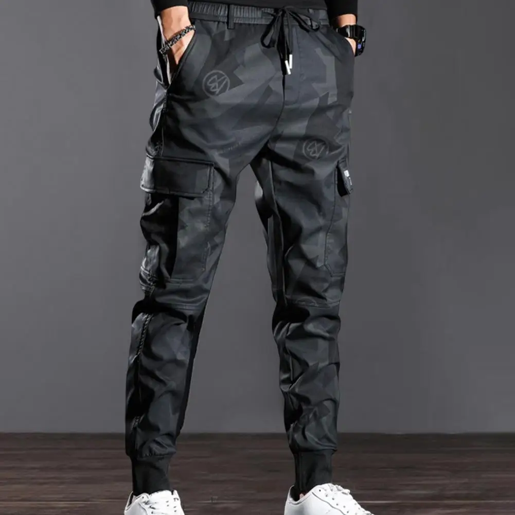 

Sports Trousers Mid Waist Men Overalls Loose Ankle Tied Trousers
