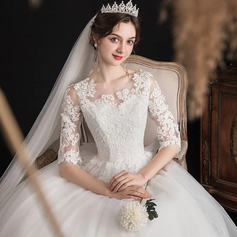 

Main Wedding Dress 2023 New One Shoulder Dream Slim Fit Mid Sleeve Lace Bride Large High-Fashion Edge Minority