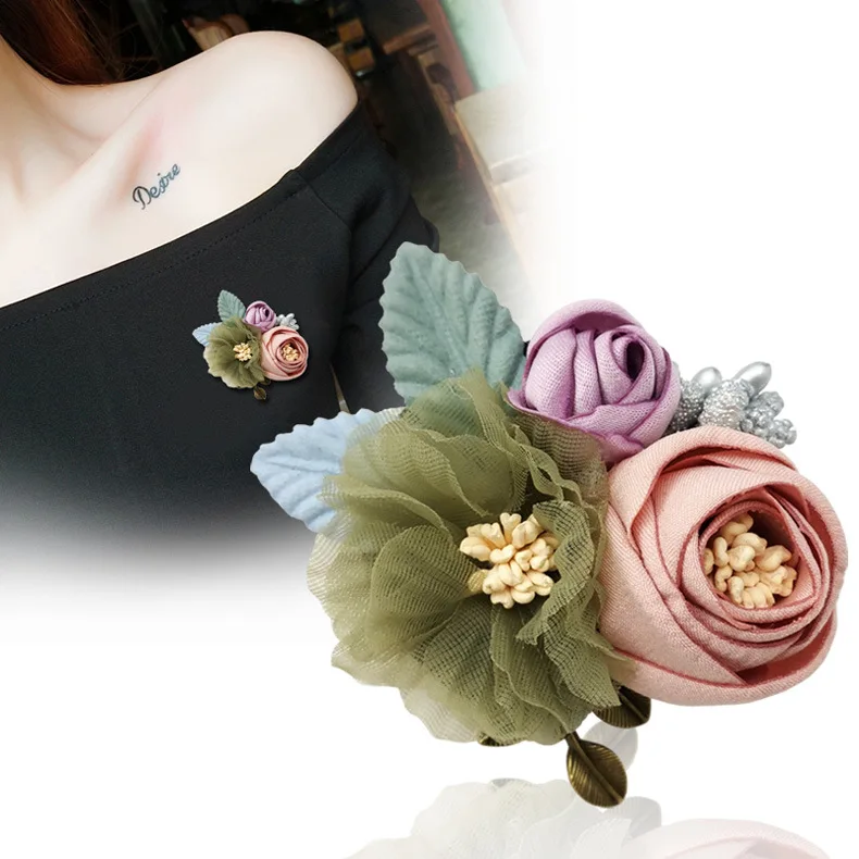 

Handmage fabric Flowers Brooch Fashion Corsage Simple Lapel Pin Luxury Snow Yarn Temperament Cardigan Jewelry Women Accessories