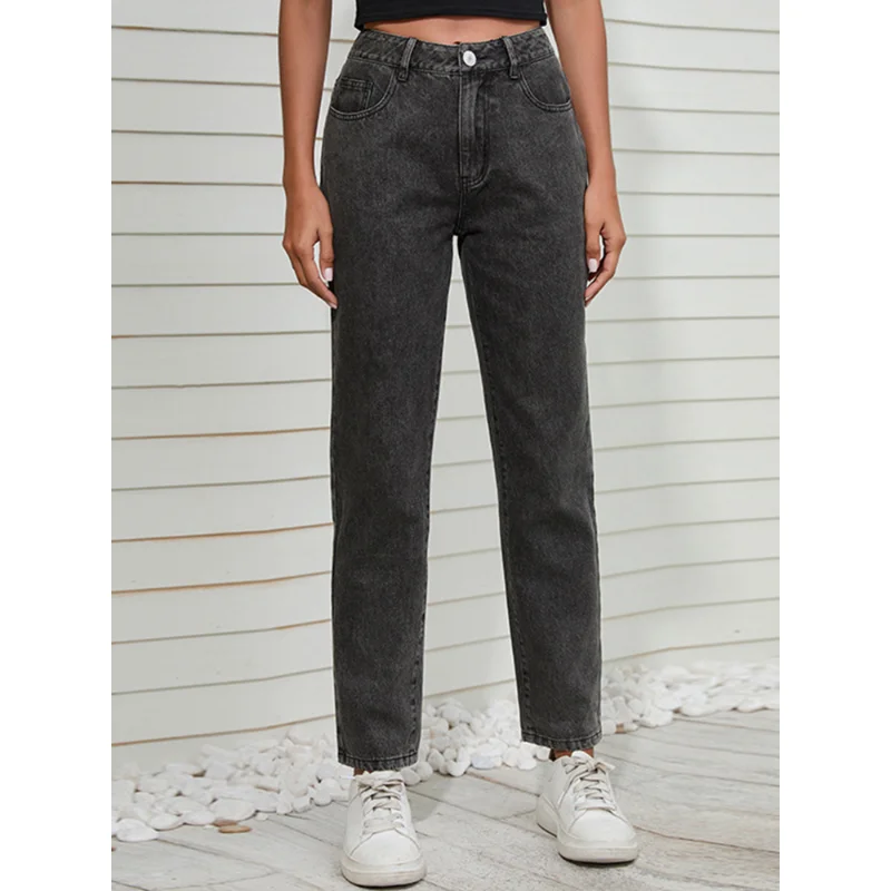 Jeans Women 2023 European Beauty Jeans Washed Women's Casual Black Straight Mid Waist