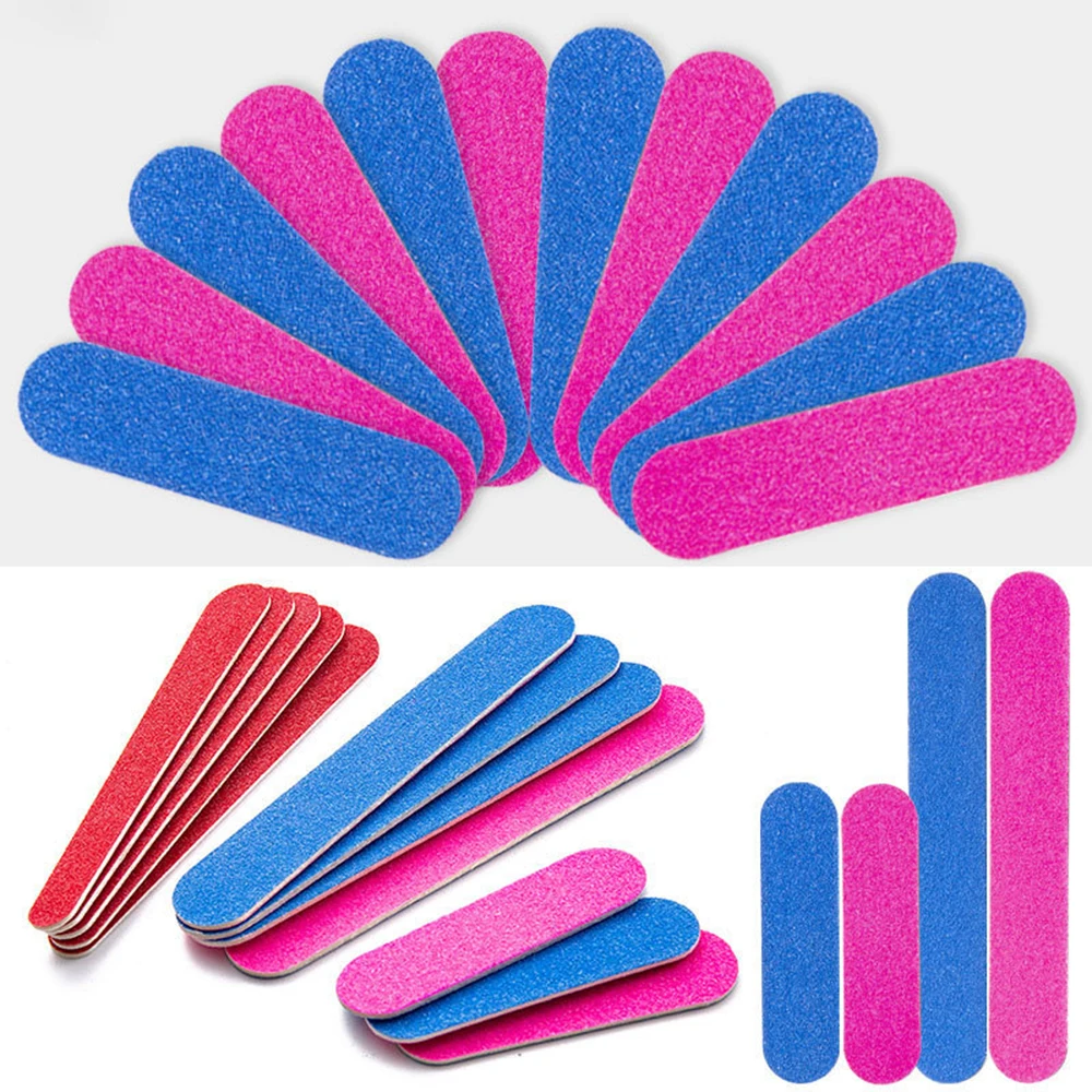 

100pcs Nails Enhancement Double-Sided Thin Sand Strip Round Head Buffer Sandpaper Wood Chip Polishing Manicure Art File Tools