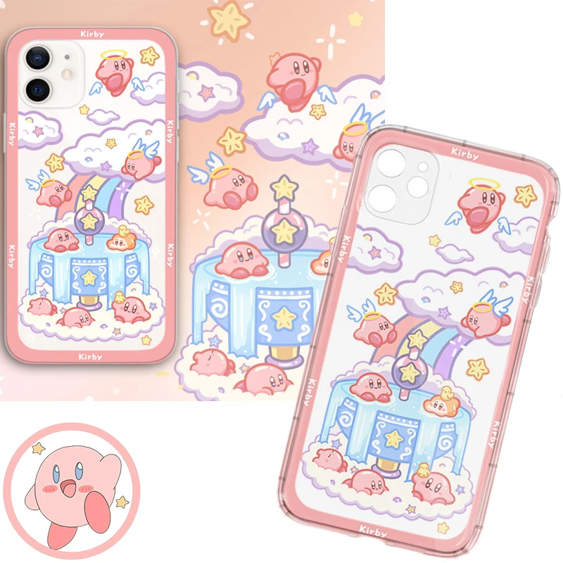 

Kawaii Rainbow Cute Star Kirby Apple Airbag Anti-fall Shell iPhone 13promax Xr 7 8p Cartoon Slicone Transparent Phone Case Gifts