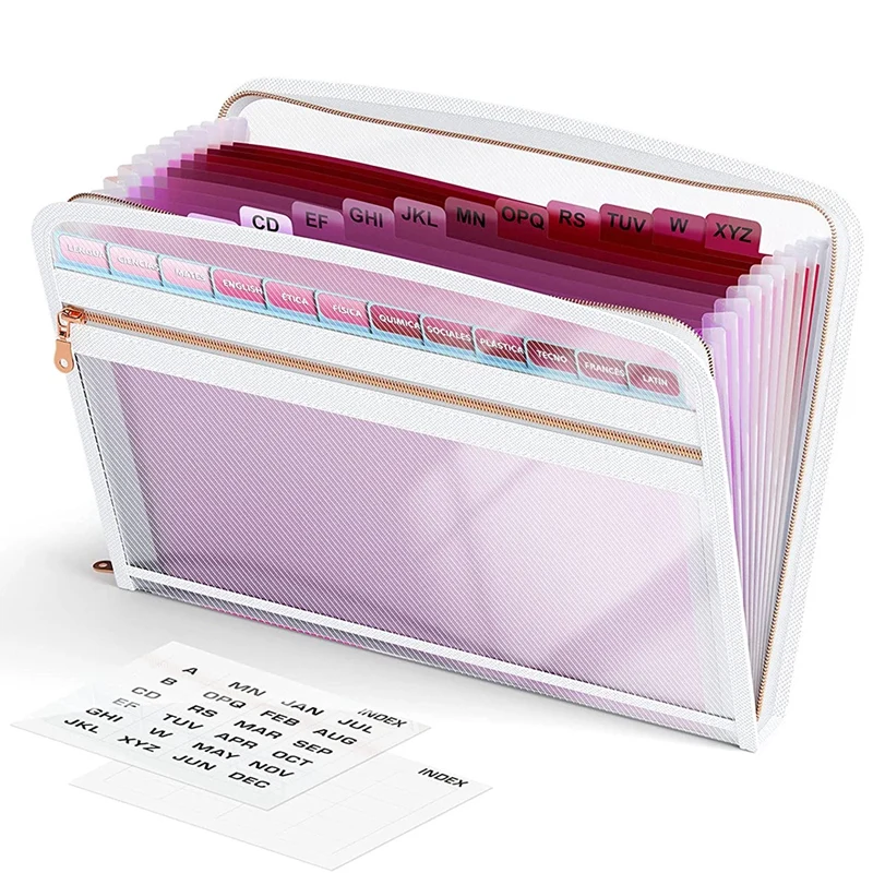 

Expansion File Folder With Zipper Closure,13 Pockets Accordion Expansion File Storage Bag, For A4 Letter Size