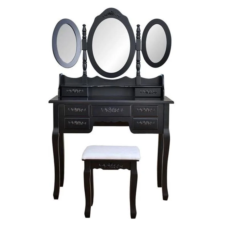 

Foldable 3 Mirrors with 7 Drawers Dressing Table Black