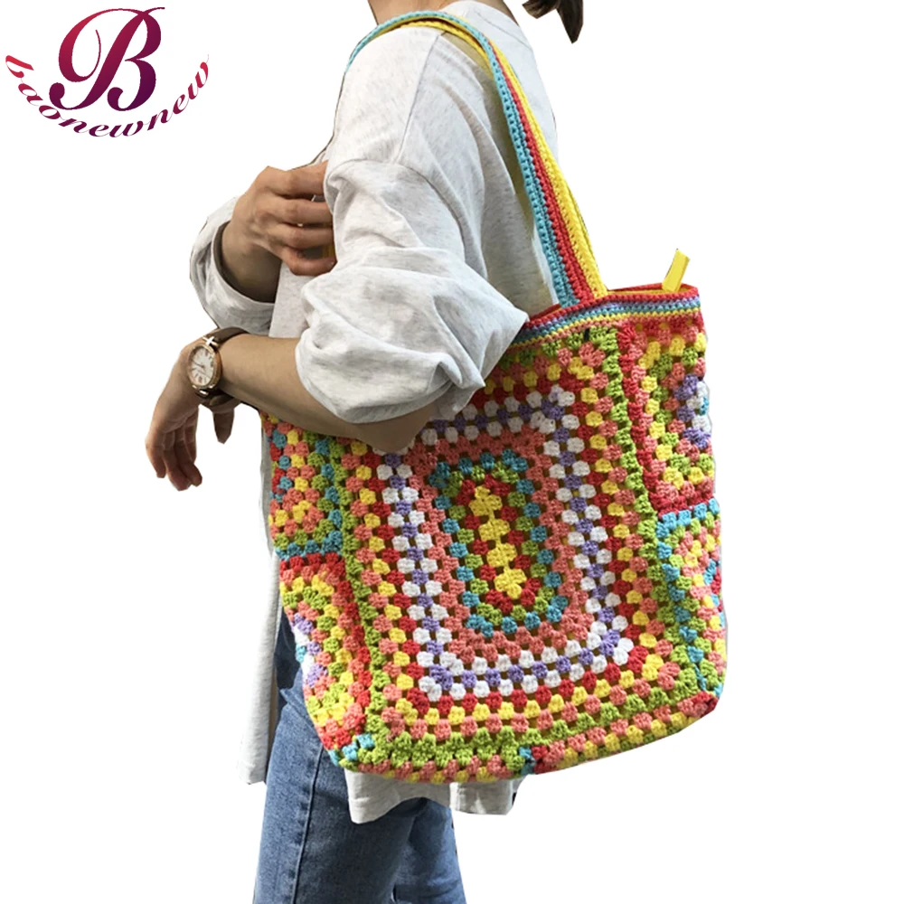 

Beach Bags for Women New Fashion Handbags Female Colorful Knitting Shopping Purses Ladies Big Capacity Travel Casual Totes Bag