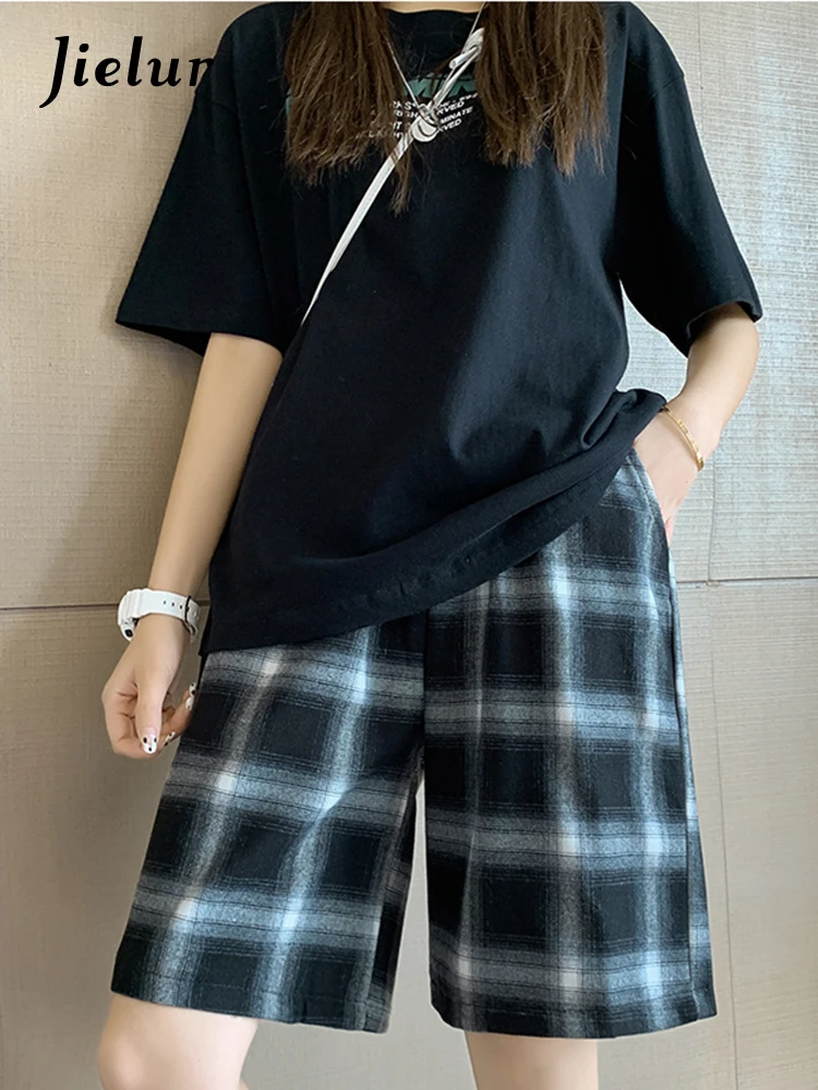 Шорты женские клетчатые с завышенной талией Спортивные Повседневные свободные