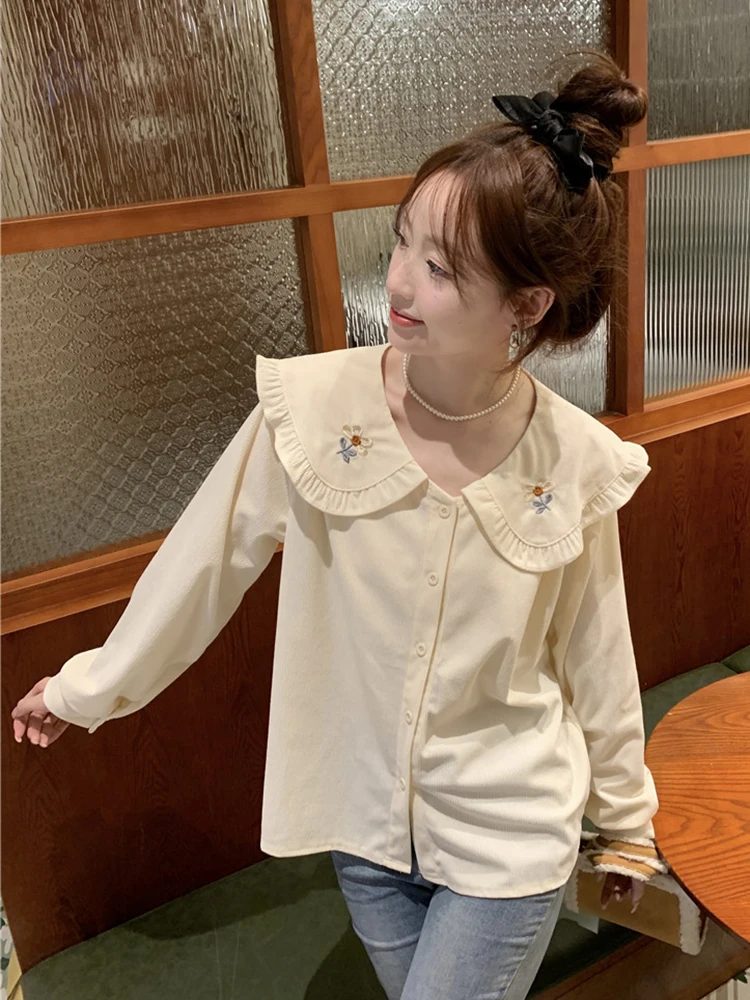 Zoki милая рубашка с цветочным принтом женская винтажная блузка Kawaii вышивкой