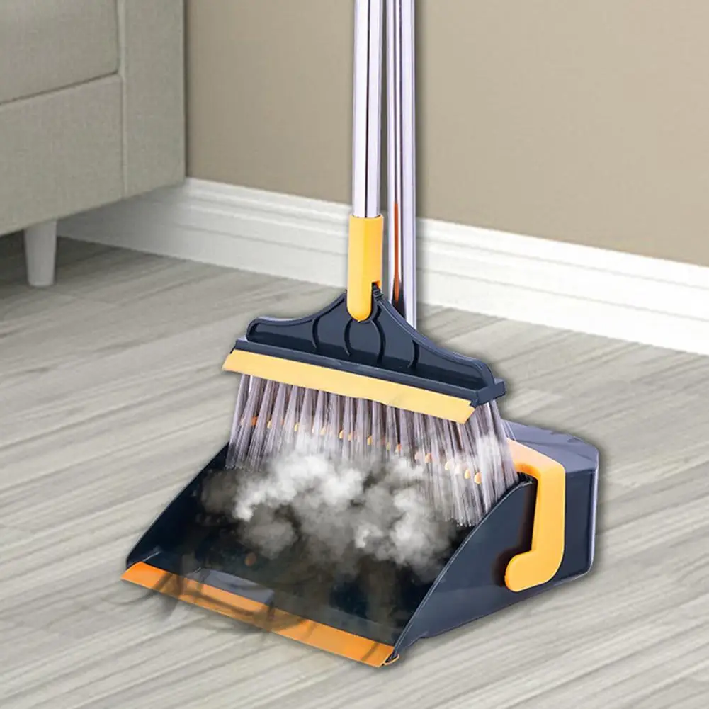 

Floor Broom and Garbage Container Set for Cleaning Dust Home Adjustable Broom Dustpan Set Upright with Extendable Broomstick