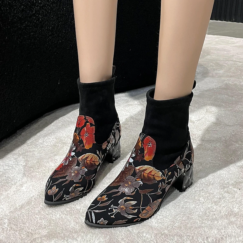 

Shoes for Women 2023 New Slip-on Women's Boots Fashion Printing Modern Boots Women Hot Sale Round Toe Ankle Boots Shoes Female