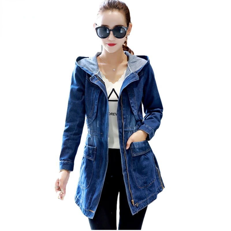 

New Spring Autumn Jacket Women Hooded Jeans Coats Ladies Outwear Long Sleeve Denim Windbreaker