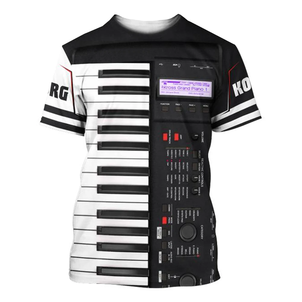 Summer 2022 Electronic Piano Music 3D-printed Graphic T-shirt Fashion Oversized Short Sleeve Pianist Top Hip-hop Street Menswear