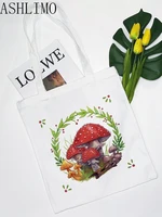 poisonous mushroom print women tote bag shopping bag cartoon eco reusable female retro large ladies shoulder leisure shopper bag