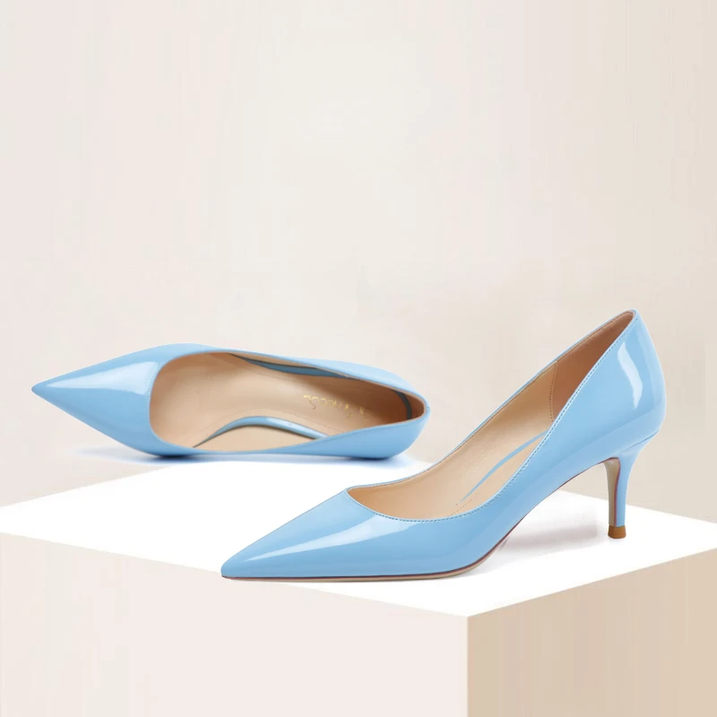 Sky-blue Patent Leather Women Pumps New Easy Paired Young Girl Dress Shoes 6cm Pointed Toe Slip-on Stiletto High Heel Daily Wear