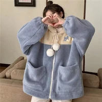 fashion womens winter jacket casual student cute embroidery clothes hooded zipper women thick lamb wool coat korean version
