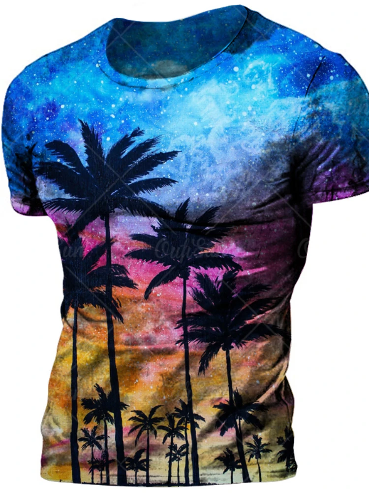 

2022 Men's Beach T-Shirt Coconut Tree 3d Print Seaside Scenery Casual Loose Oversized Short Sleeve Round Neck Summer Top