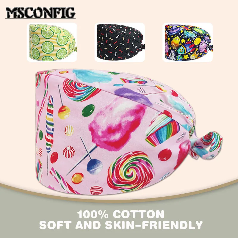 

Cute Printed Scrub Cap Adjustable Dentist Work Cap Surgical Cap Beauty Salon Work Scrub Cap Lab Pet Shop Scrub Cap Nurse Cap