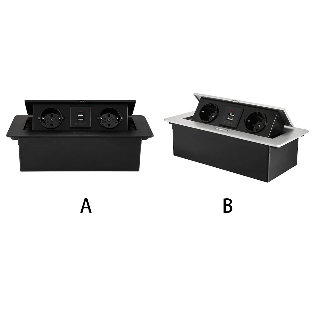 

Office School Slow Popping Table AC Power Socket Kitchen Cabinet Waterproof Desktop Outlet USB Port EU Plug Black