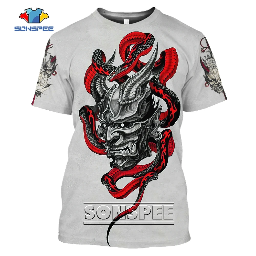 

SONSPEE Horror Evil Tusk Graphic 3D Print Streetwear Men Women Devil Grim Reaper Round Neck Personality Oversize Kids Tshirt Top