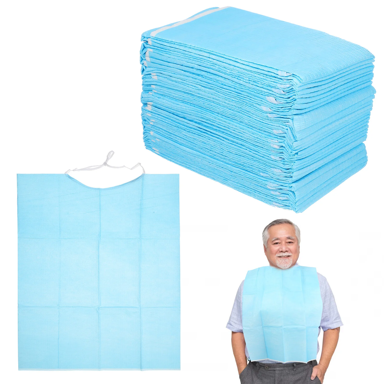 

30pcs Adjustable Eating Cloth Bibs Waterproof Clothing Protectors Apron Smock for Senior Elderly Men Nursing Home Care blue